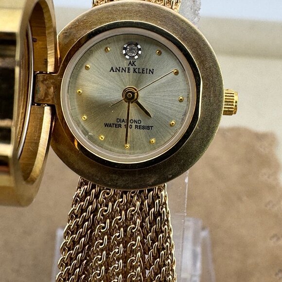Anne Klein Peak-a-Boo Gold Braided Bracelet Flip Top Watch main image 5